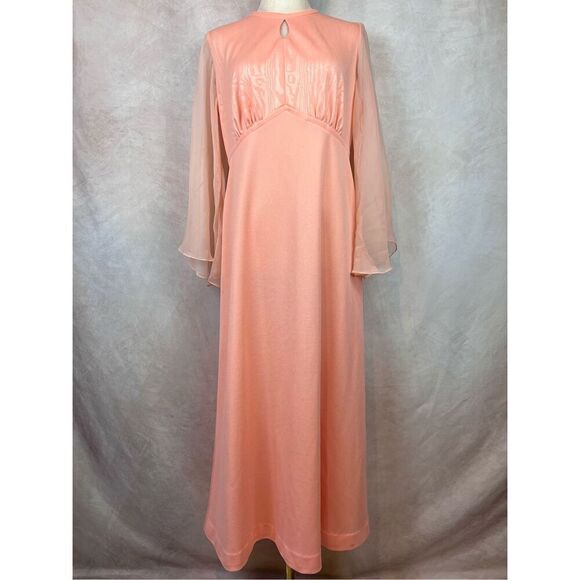 Vintage 1970s Angel Sleeve Plus Size Dress Large Mod MCM - Picture 1 of 13
